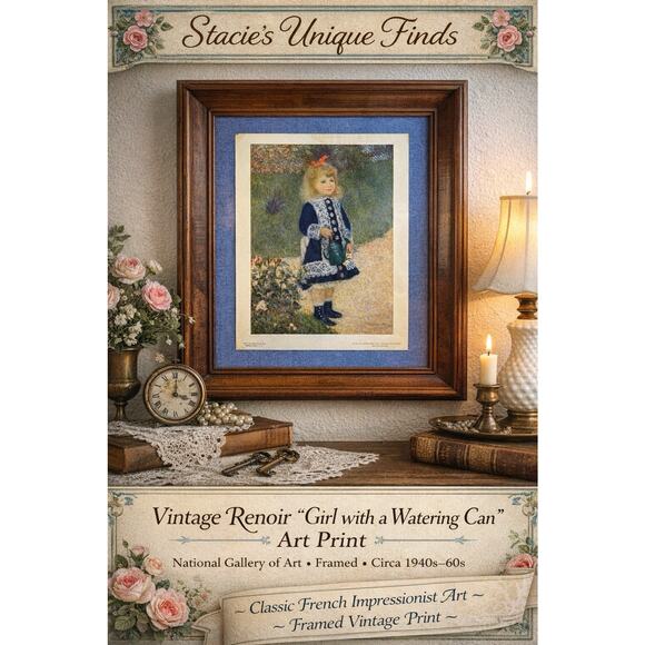 Vintage Renoir Girl with a Watering Can Framed Art Print National Cottage Core